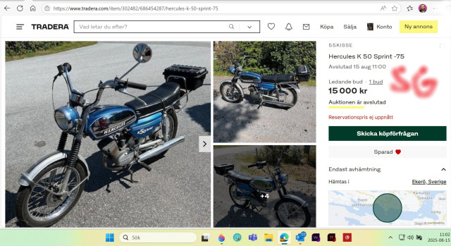 250815 SG kolla 1975 Hercules Sprinnt på Tradera för minst 2a gången sänkt till 20000kr köp nu.jpg