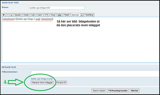 Placera bilaga (bild) inom inlägget